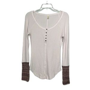 FREE PEOPLE Sweater Knit Cuff light pale pink scoop neck thermal top size XS